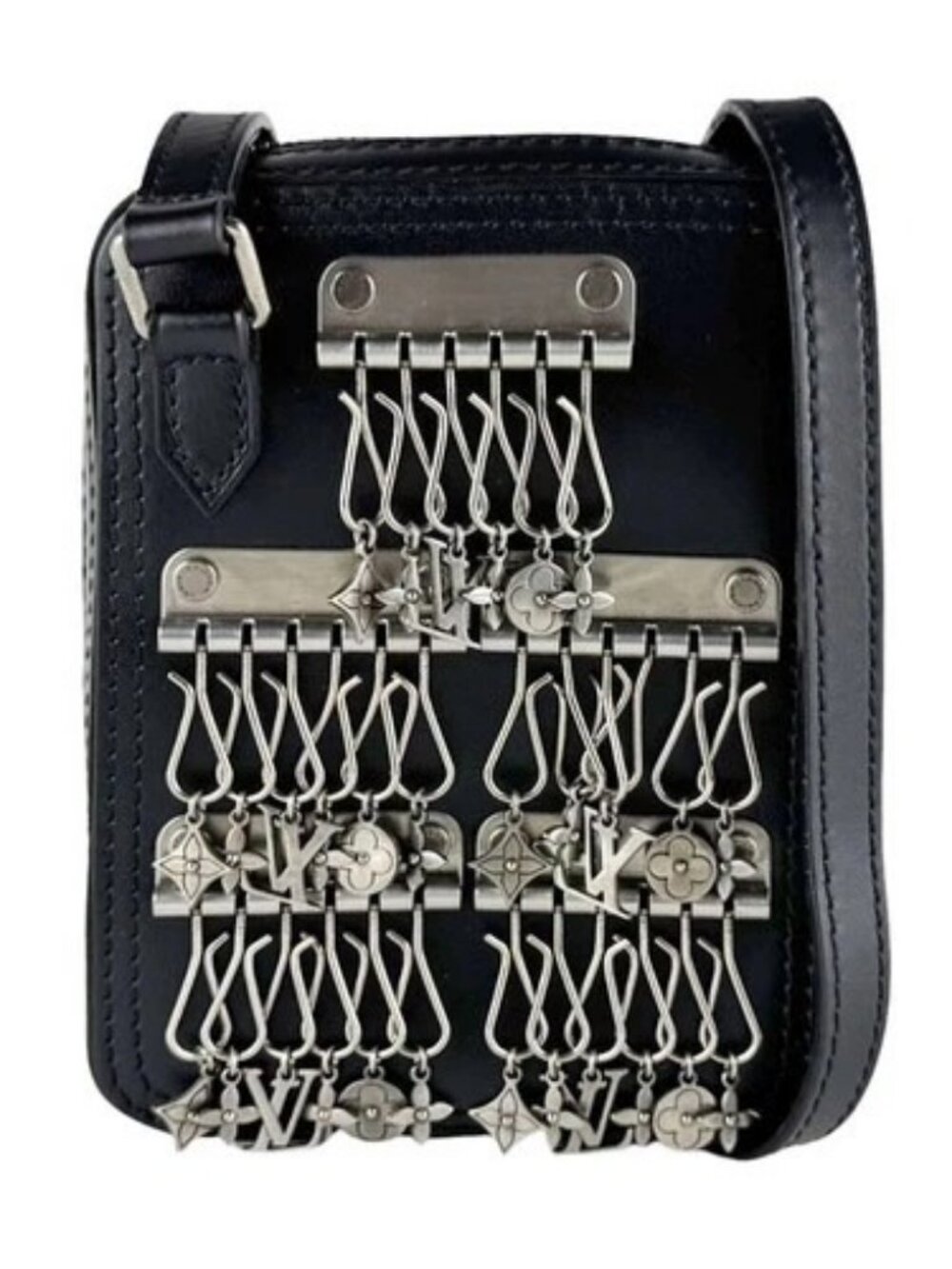 Auth LOUIS VUITTON Danube Messenger Shoulder Bag Black/Silver Leather - z10627